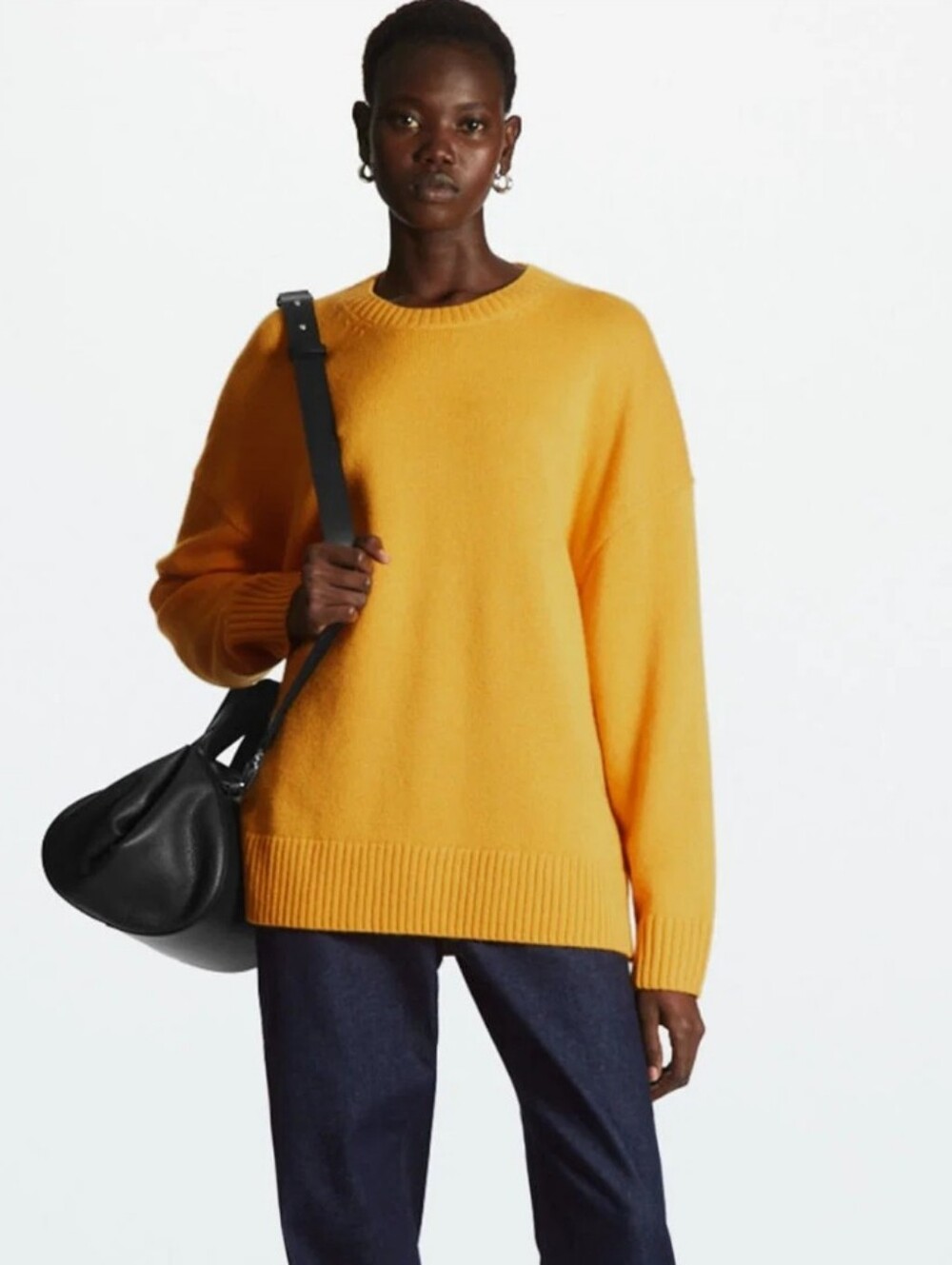 COS Mustard Yellow Relaxed Fit Oversized Wool Knit Crewneck Sweater